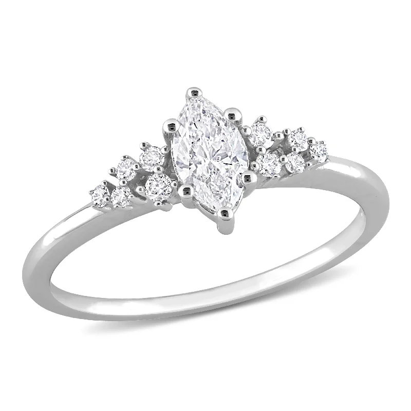 Halo - Style Diamond Rings with Smaller Accent DiamondsMiadora 14k White Gold 1/2ct TDW Diamond Marquise Engagement Ring