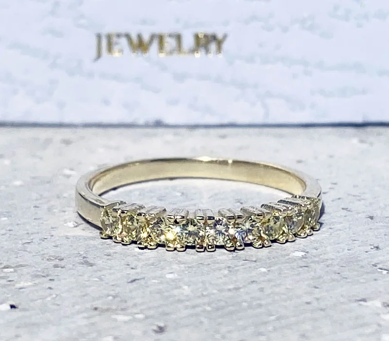 Citrine Ring - November Birthstone - Stacking Half Eternity Ring with Nine Round Yellow Citrine Gemstones Citrine Ring - November Birthstone - Stacking Half Eternity Ring with Nine Round Yellow Citrine Gemstones