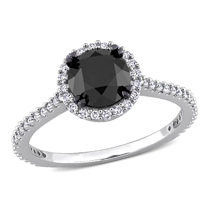 Three - Stone Diamond Rings with Princess - Cut DiamondsMiadora 1 3/4ct TDW Black and White Diamond Halo Engagement Ring in 14k White Gold Three - Stone Diamond Rings with Princess - Cut DiamondsMiadora 1 3/4ct TDW Black and White Diamond Halo Engagement Ring in 14k White Gold