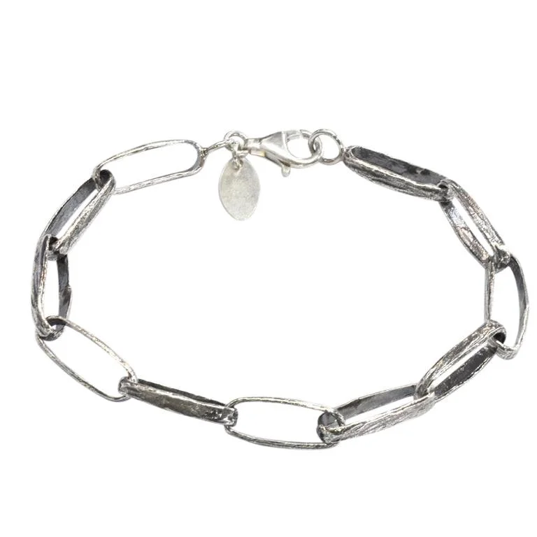Bangle Bracelets with Birthstone AccentsSaphirim Oval Links Textured Bracelet