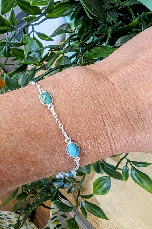 Bangle Bracelets with Birthstone AccentsTurquoise Silver Chain Bracelet